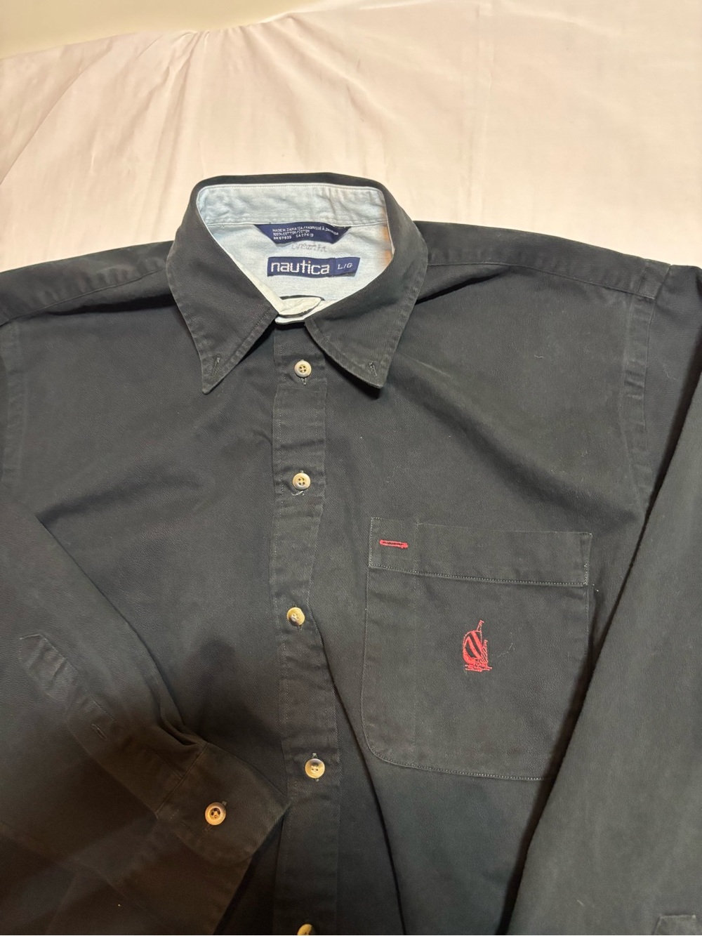 Nautica Black Button-Up Shirt with Red Logo vintage